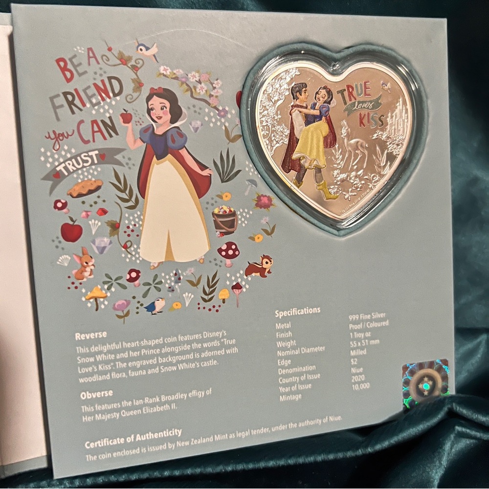 Authentic New Zealand Mint Snow White Heart Shaped Coin